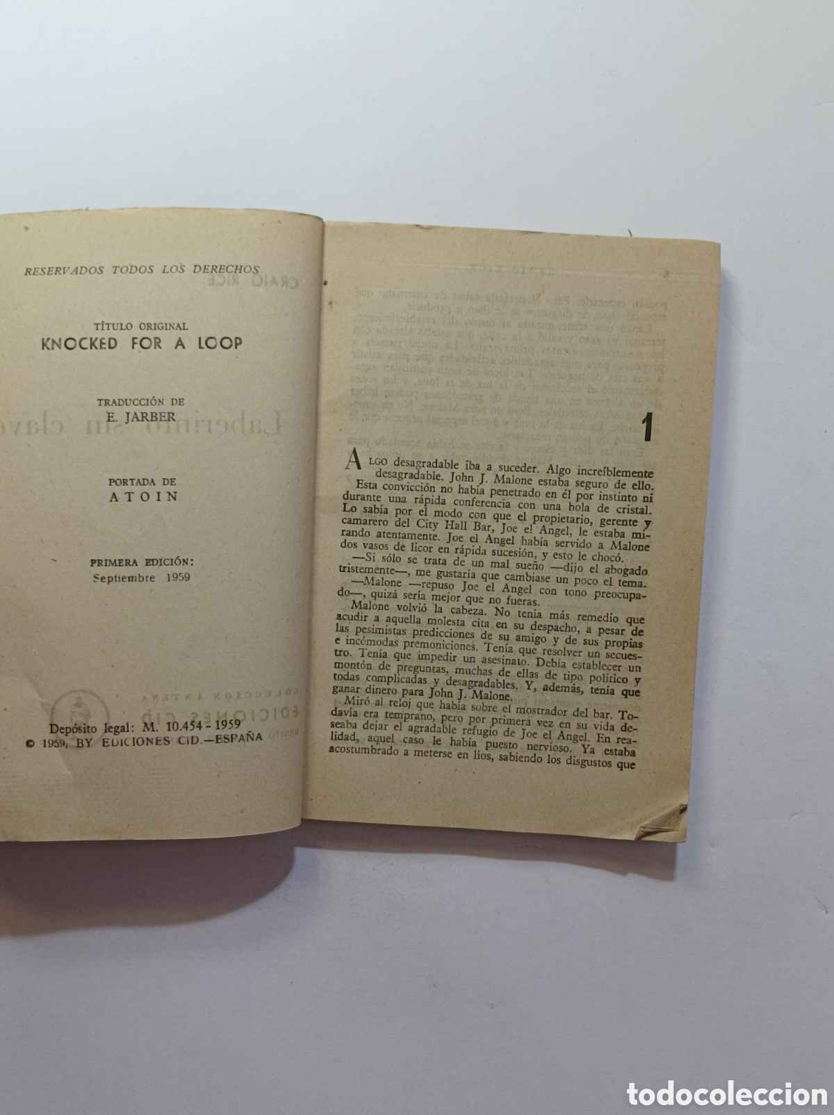 Libros: LABERINTO SIN CLAVE. CRAIG RICE. ED. CID. PRIMERA EDICI&Oacute;N 1959. - Foto 2