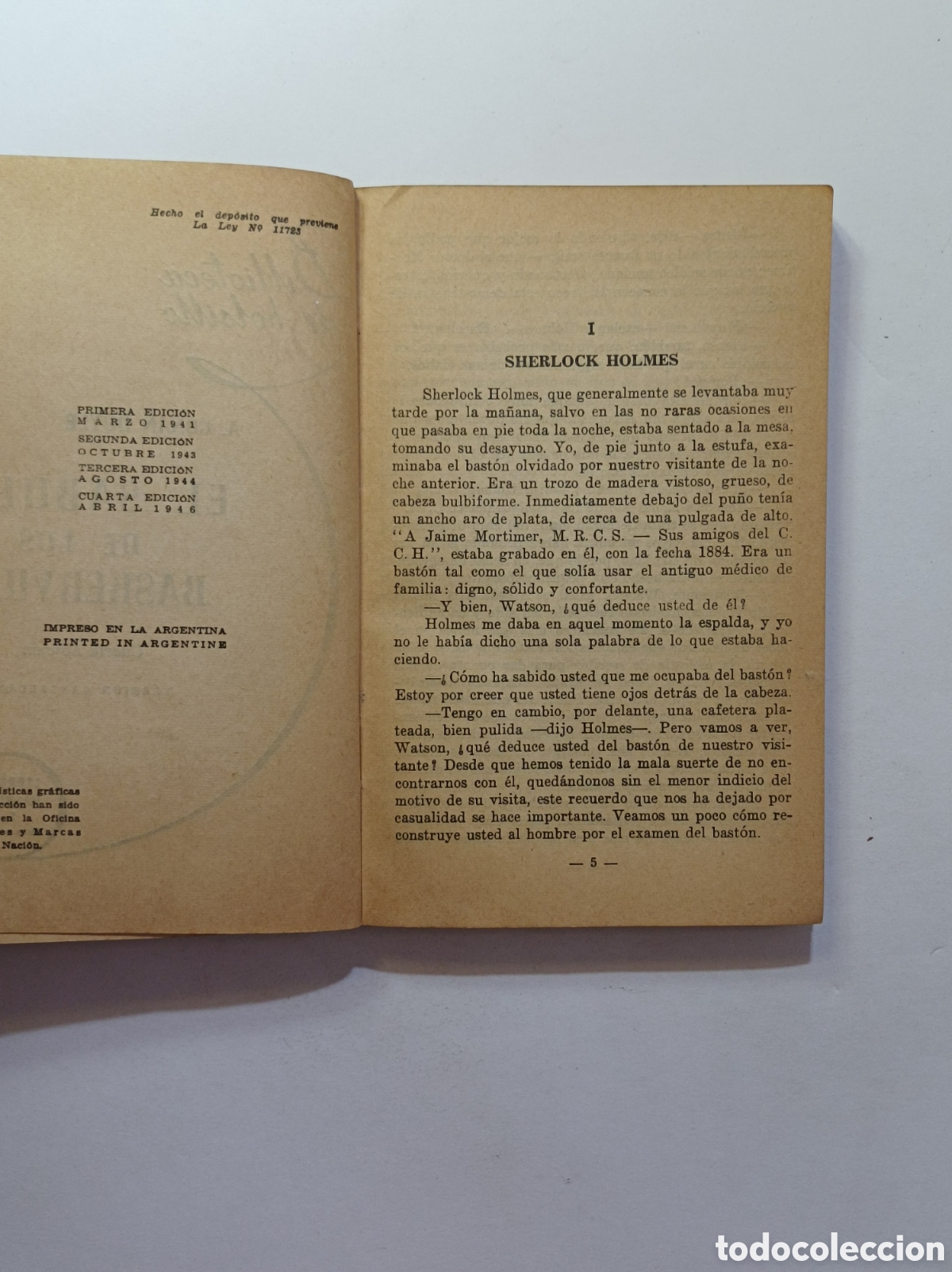Libros: EL SABUESO DE LOS BASKERVILLE. A. CONAN DOYLE. BIBLIOTECA DE BOLSILLO. 1943. - Foto 2