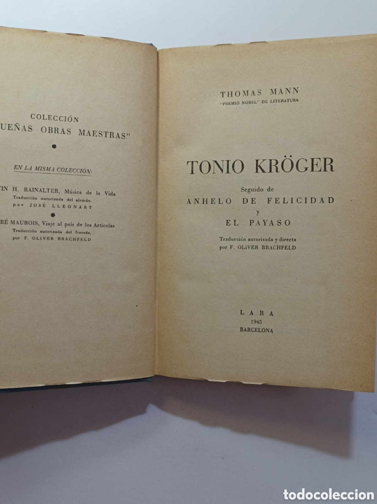 Libros: TONIO KROG&Uuml;ER. THOMAS MANN. LARA. 1945. - Foto 2