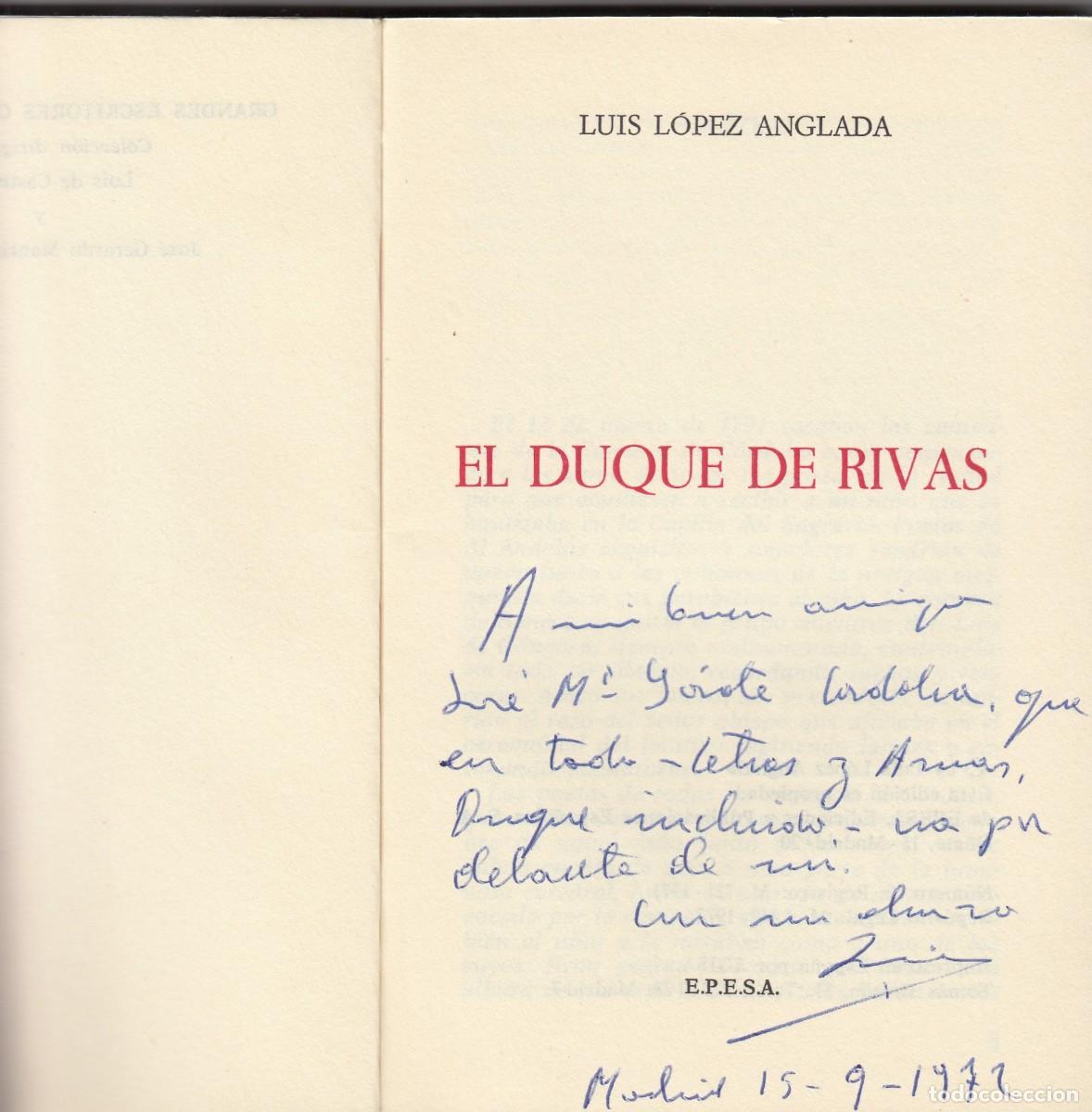 Libros: EL DUQUE DE RIVAS-LUIS LOPEZ ANGLADA-DEDICATORIA AUTOGRAFA -ACP - Foto 1