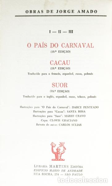 Libros: AMADO. (Jorge) - O PA&Iacute;S DO CARNAVAL. CACAU. SUOR. - Foto 1
