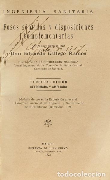 Libros: GALLEGO RAMOS. (Eduardo) - FOSOS S&Eacute;PTICOS Y DISPOSICIONES COMPLEMENTARIAS. - Foto 2
