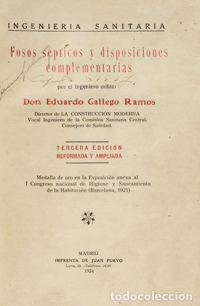 Libros: GALLEGO RAMOS. (Eduardo) - FOSOS S&Eacute;PTICOS Y DISPOSICIONES COMPLEMENTARIAS. - Foto 1
