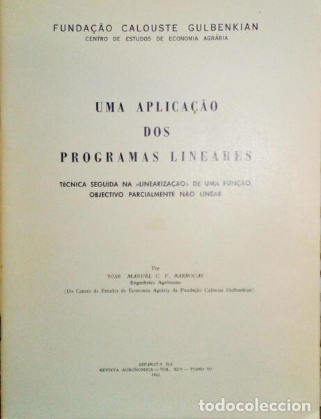 Libros: BARROCAS. (Jos&eacute; Manuel C. V.) - UMA APLICA&Ccedil;&Atilde;O DOS PROGRAMAS LINEARES. - Foto 1
