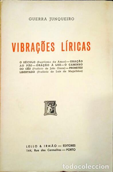 Libros: GUERRA JUNQUEIRO. (Ab&iacute;lio Manuel) - VIBRA&Ccedil;&Otilde;ES L&Iacute;RICAS. - Foto 1