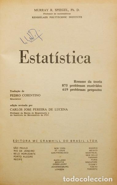 Libros: SPIEGEL. (Murray R.) - ESTAT&Iacute;STICA. - Foto 1