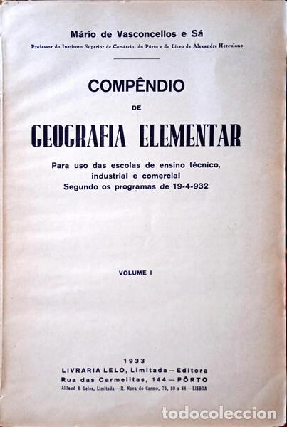 Libros: VASCONCELOS E S&Aacute;. (M&aacute;rio de) - COMP&Ecirc;NDIO DE GEOGRAFIA ELEMENTAR. [VOL. I] - Foto 1