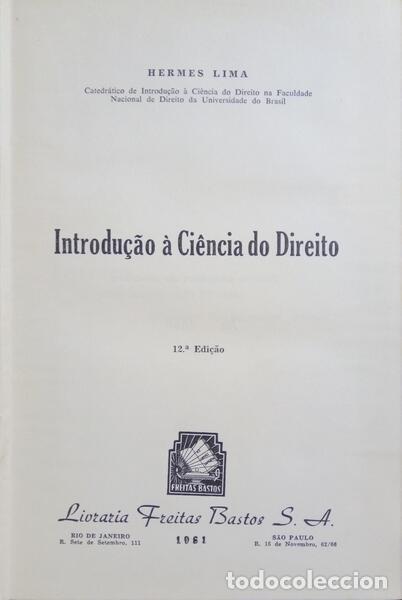 Libros: LIMA. (Hermes) - INTRODU&Ccedil;&Atilde;O &Agrave; CI&Ecirc;NCIA DO DIREITO. - Foto 1