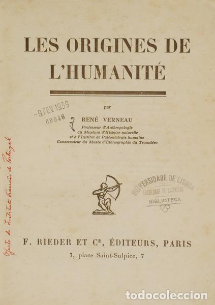 Libros: VERNEAU. (Ren&eacute;) - LES ORIGINES DE L&#39;HUMANIT&Eacute;. - Foto 1