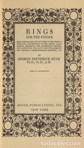 Libros: KUNZ. (George Frederick) - RINGS FOR THE FINGER. - Foto 2