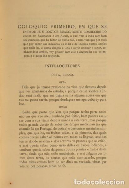 Libros: ORTA. (Garcia de) - COLOQUIOS DOS SIMPLES E DROGAS DA INDIA. [2 VOLS.] - Foto 2