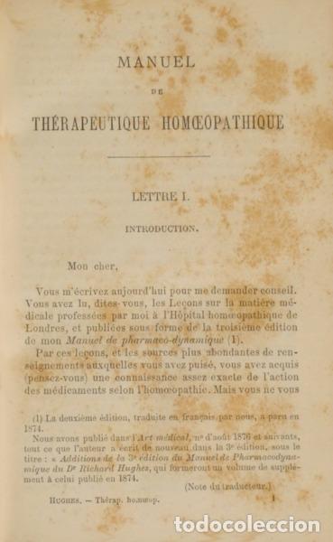 Libros: HUGHES. (Richard) - MANUEL DE TH&Eacute;RAPEUTIQUE SELON LA M&Eacute;THODE DE HAHNEMANN. - Foto 2