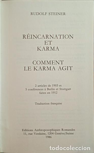 Libros: STEINER. (Rudolf) - R&Eacute;INCARNATION ET KARMA, COMMENT LE KARMA AGIT. - Foto 1
