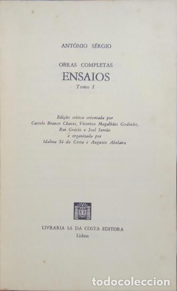 Libros: ANT&Oacute;NIO S&Eacute;RGIO. - ENSAIOS. [8 VOLS.] - Foto 2
