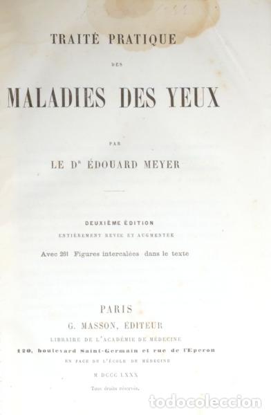 Libros: MEYER. (&Eacute;douard) - TRAIT&Eacute; PRATIQUE DES MALADIES DES YEUX. - Foto 1