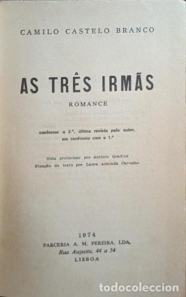 Libros: CASTELO BRANCO. (Camilo) - AS TR&Ecirc;S IRM&Atilde;S. - Foto 2