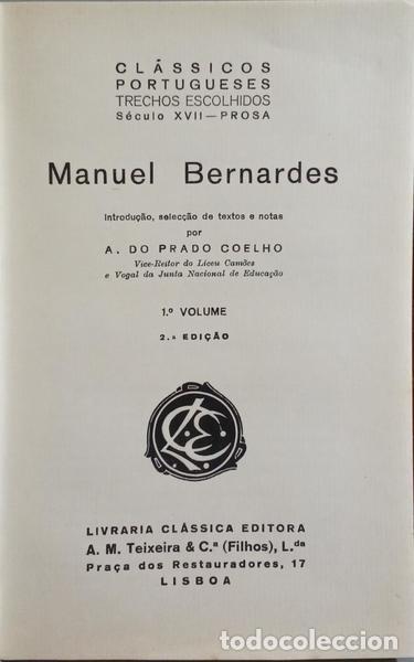 Libros: BERNARDES. (Manuel) - MANUEL BERNARDES, TRECHOS ESCOLHIDOS. [2 VOLS.] - Foto 2