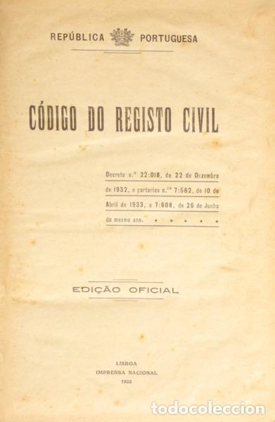 Libros: C&Oacute;DIGO DO REGISTO CIVIL. [1933] - Foto 1