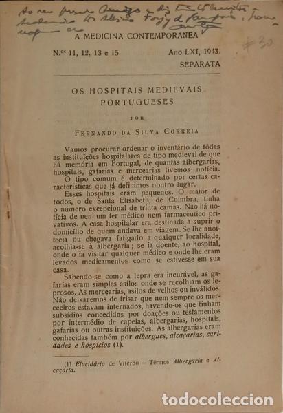 books: SILVA CORREIA. (Fernando da) - OS HOSPITAIS MEDIEVAIS PORTUGUESES. [DED. AUTOR]