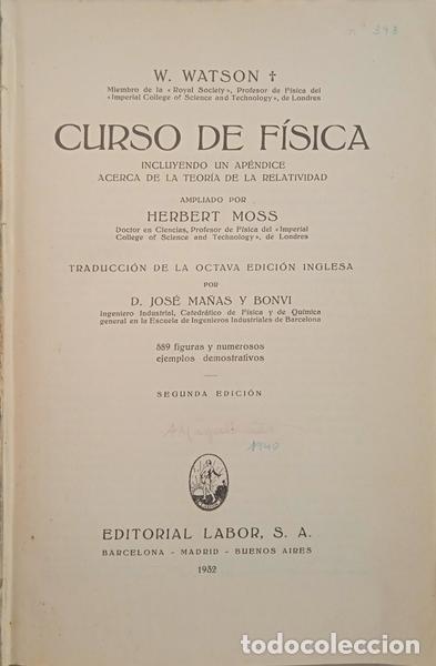 Libros: WATSON. (W.) - CURSO DE F&Iacute;SICA. - Foto 2