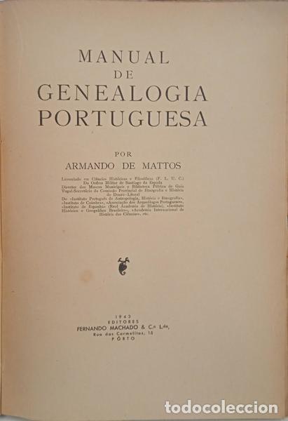 Libros: MATOS. (Armando de) - MANUAL DE GENEALOGIA PORTUGUESA. - Foto 2