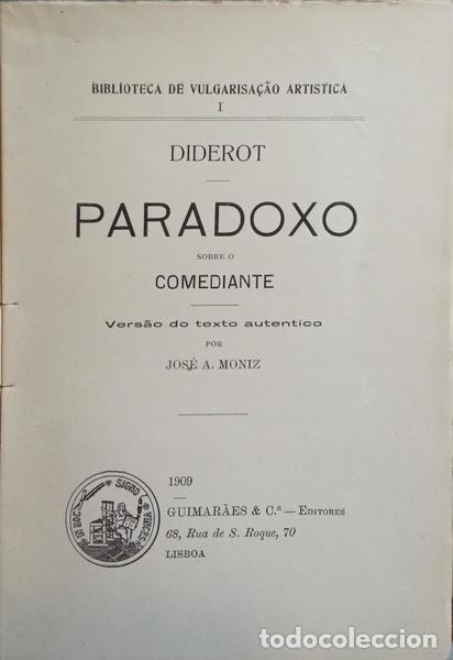 Libros: DIDEROT. (Denis) - PARADOXO SOBRE O COMEDIANTE. - Foto 2
