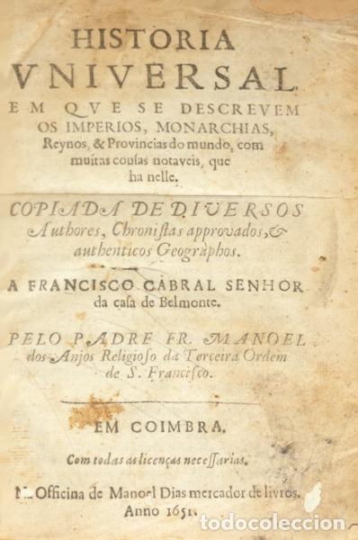 Libros: ANJOS. (Frei Manuel dos) - HISTORIA VNIVERSAL, - Foto 1