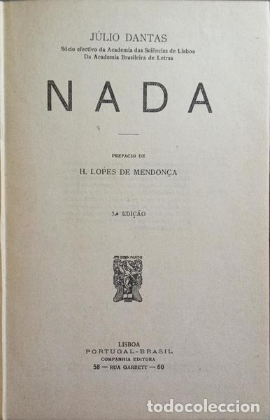 Libros: DANTAS. (J&uacute;lio) - NADA. [3.&ordf; EDI&Ccedil;&Atilde;O - ENCADERNADO] - Foto 1