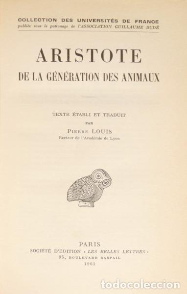 Libros: ARIST&Oacute;TELES. - DE LA G&Eacute;N&Eacute;RATION DES ANIMAUX. - Foto 1