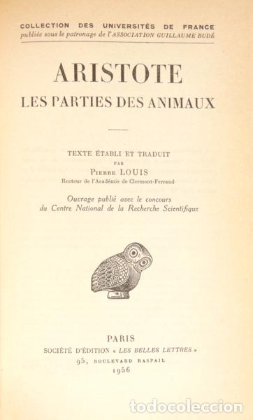 Libros: ARIST&Oacute;TELES. - LES PARTIES DES ANIMAUX. - Foto 1
