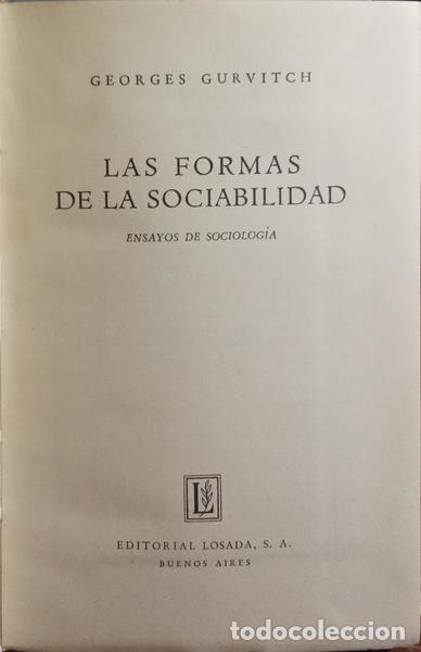 Libros: GURVITCH. (Georges) - LAS FORMAS DE LA SOCIABILIDAD. - Foto 2