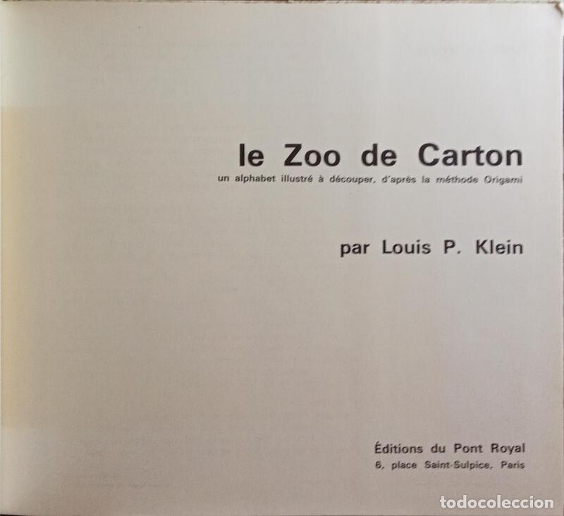 Libros: KLEIN. (Louis P.) - LE ZOO DE CARTON. - Foto 2