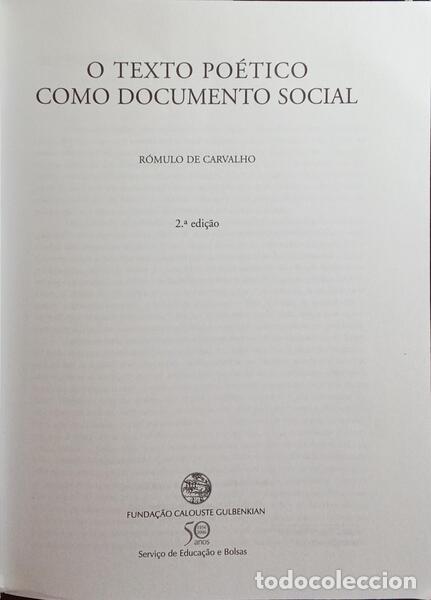Libros: CARVALHO. (R&oacute;mulo de) - O TEXTO PO&Eacute;TICO COMO DOCUMENTO SOCIAL. [2.&ordf; EDI&Ccedil;&Atilde;O] - Foto 2