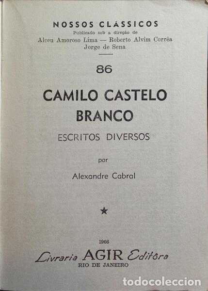 Libros: CASTELO BRANCO. (Camilo) - ESCRITOS DIVERSOS. - Foto 2