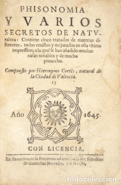 Libros: CORT&Eacute;S. (Jer&oacute;nimo) - PHISIONOMIA Y VARIOS SECRETOS DE NATVRALEZA: - Foto 1