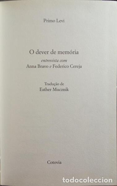 Libros: LEVI. (Primo) e Anna Bravo e Federico Cereja. - O DEVER DE MEM&Oacute;RIA. - Foto 2