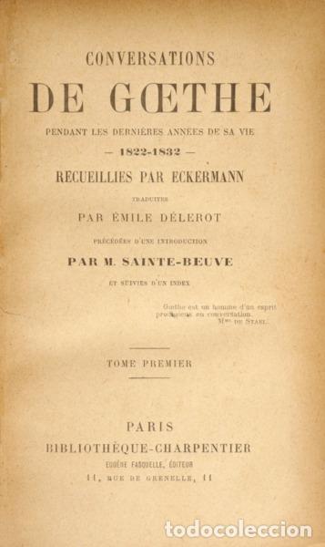 Libros: CONVERSATIONS DE GOETHE. [2 VOLS.]