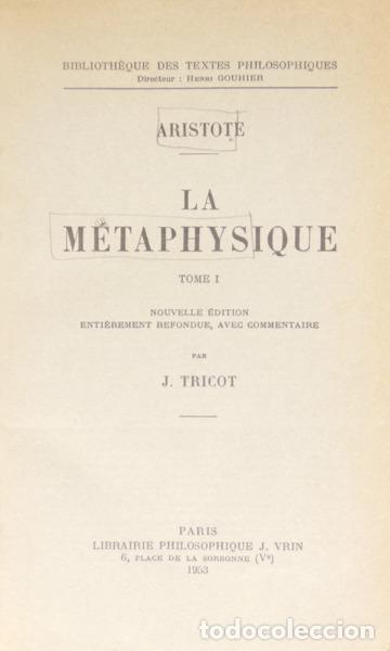 Libros: ARIST&Oacute;TELES. - LA M&Eacute;TAPHYSIQUE, TOME 1. - Foto 1