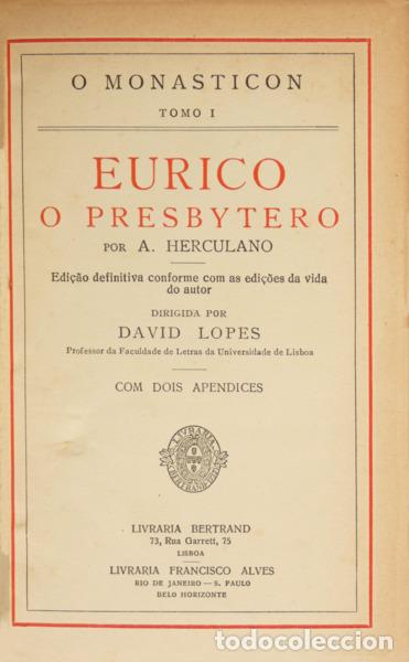 Libros: HERCULANO. (Alexandre) - O MONASTICON. [2 OBRAS EM 3 VOLS.] - Foto 1