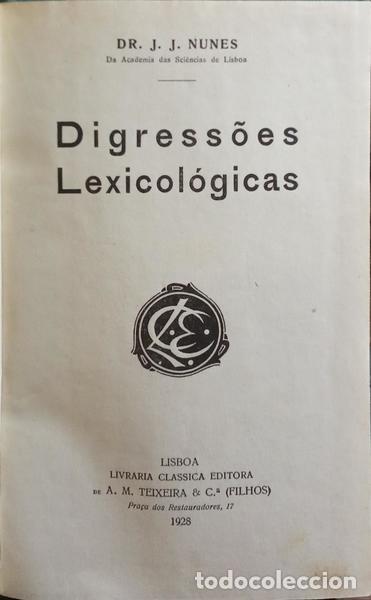Libros: NUNES. (Jos&eacute; Joaquim) - DIGRESS&Otilde;ES LEXICOL&Oacute;GICAS. - Foto 1