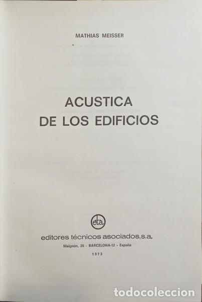 Libros: MEISSER. (Mathias) - AC&Uacute;STICA DE LOS EDIFICIOS. - Foto 2