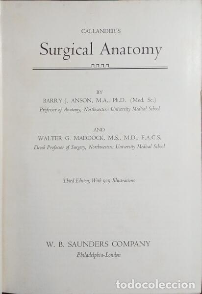 Libros: Anson. (Barry Joseph) e Walter G. Maddock. - CALLANDER&#39;S SURGICAL ANATOMY. - Foto 1