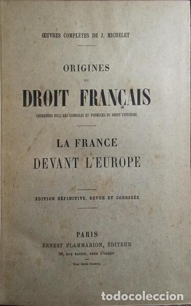 Libros: MICHELET. (Jules) - ORIGINES DU DROIT FRAN&Ccedil;AIS. - Foto 1