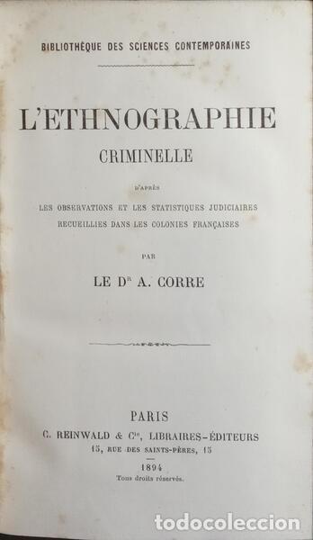 Libros: CORRE. (Armand) - L&#39;ETHNOGRAPHIE CRIMINELLE. - Foto 1