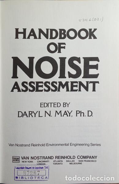 Libros: MAY. (Daryl N.) - HANBOOK OF NOISE ASSESSMENT. - Foto 2