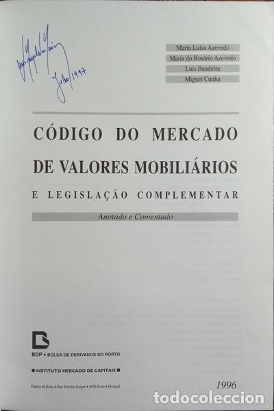 Libros: AZEVEDO. (Maria Lu&iacute;sa) e outros. - C&Oacute;DIGO DO MERCADO DE VALORES MOBILI&Aacute;RIOS E LEGISLA&Ccedil;&Atilde;O COMPLEMENTA - Foto 1