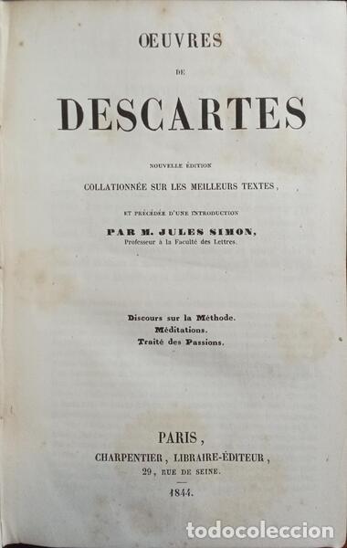 Libros: SIMON. (Jules Fran&ccedil;ois) - OEUVRES DE DESCARTES. - Foto 1