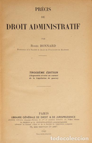 Libros: BONNARD. (Roger) - PR&Eacute;CIS DE DROIT ADMINISTRATIF. - Foto 1