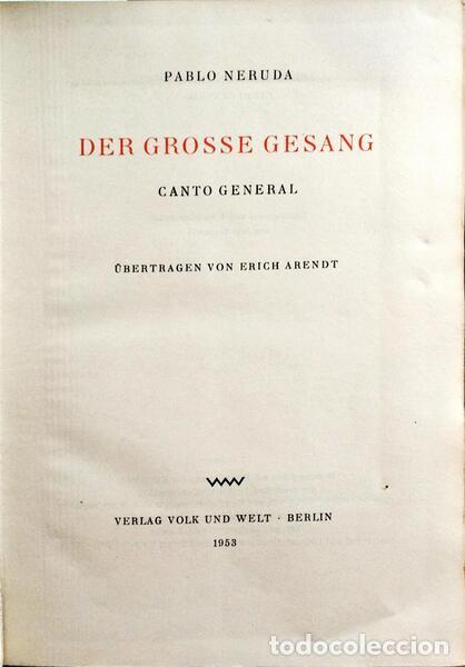 Libros: NERUDA. (Pablo) - DER GROSSE GESANG. - Foto 1