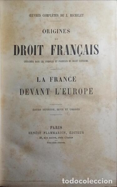 Libros: MICHELET. (Jules) - ORIGINES DU DROIT FRAN&Ccedil;AIS. - Foto 2
